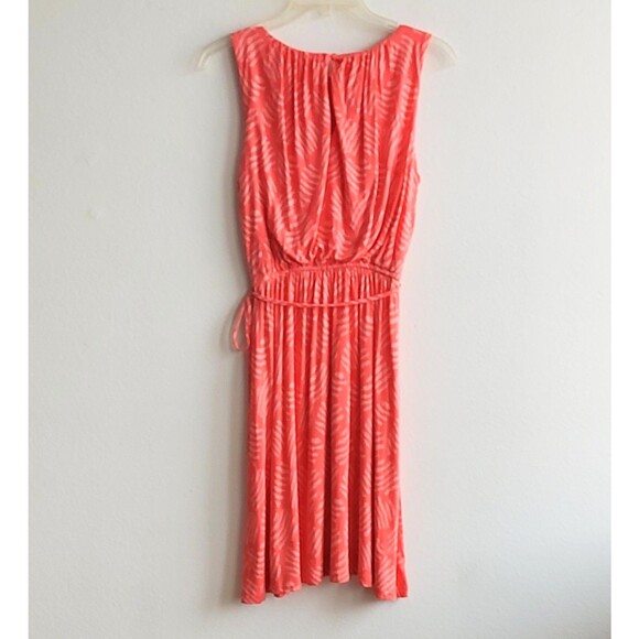 Ann Taylor Loft Dress Coral Orange Leaf Print Sleeveless Soft Stretch Tie XS - Picture 4 of 8